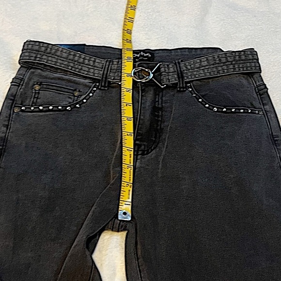 NWT Bebe Charcoal Straight Leg High Rise Rhinestone Accent Jeans Stretchy Gray - Picture 9 of 9